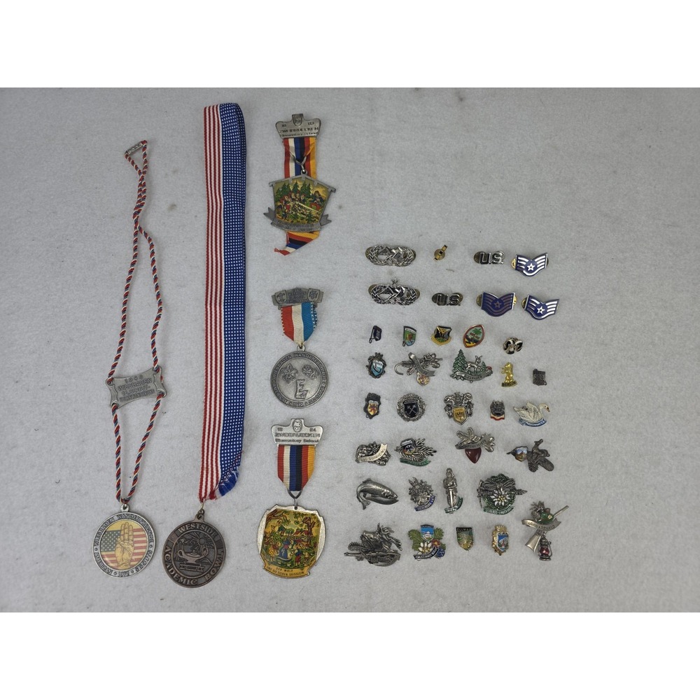 Vintage Pins / Medals Lot Of 41: German Travel, Scouts, United States Military
